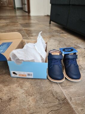 Stride Rite Navy and Tan Boys' Dress Shoes with Hook-and-Loop Strap